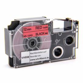 Produktbild: Schriftband-Kassette ersetzt Casio XR-12RD 12mm, schwarz auf rot