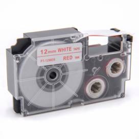 Produktbild: Schriftband-Kassette ersetzt Casio XR-12WER 12mm, rot auf weiß