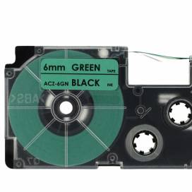 Produktbild: Schriftband-Kassette ersetzt Casio XR-6GN 6mm, schwarz auf grün