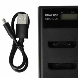 Produktbild: Dual-Ladegerät (Micro USB / Type C) für Olympus Akku Li-40B u.a., mit Display