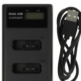 Produktbild: Dual-Ladegerät (Micro USB / Type C) für Canon Akku NB-13L u.a., mit Display