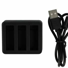 Produktbild: 3-fach Ladegerät für DJI Osmo Action / AB1 Akkus u.a., mit USB-Kabel