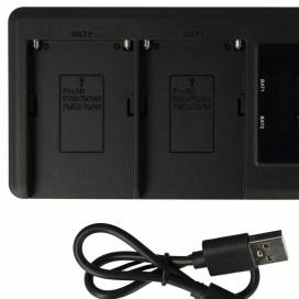 Produktbild: Dual-Ladegerät für Sony NP-F550 Akkus u.a., mit USB-Kabel
