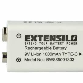 Produktbild: EXTENSILO 9V Block-Akku mit USB-C Anschluss, 6F22, 6LR61, Li-ion, 1000mAh