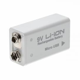 Produktbild: 9V-Block-Akku mit Micro-USB-Anschluss, 6F22, 6LR61, 650mAh, weiß