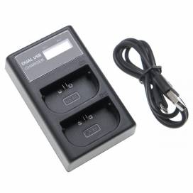 Produktbild: Dual-Ladegerät (Micro USB / Type C) für Canon Akku LP-E6N u.a., mit Display