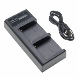 Produktbild: Dual-Ladegerät (Micro USB / Type C) für Sony Akku NP-F970 u.a., mit Display