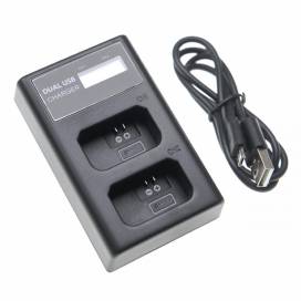 Produktbild: Dual-Ladegerät (Micro USB / Type C) für Sony Akku NP-FW50 u.a., mit Display